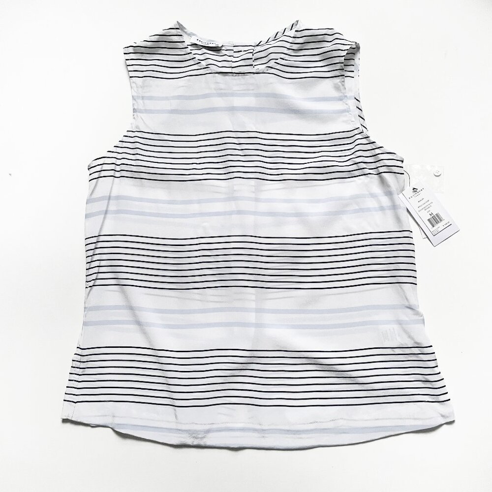Equipment Reagan Silk Sleeveless Top Bright White Brisk Blue Stripe Medium NWT